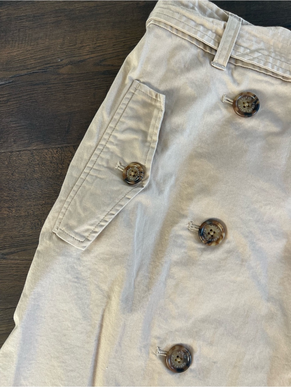 LAUREN RALPH LAUREN Khaki Trench Double Breasted Matching Belt Skirt Preppy Sz 8 - Picture 2 of 9